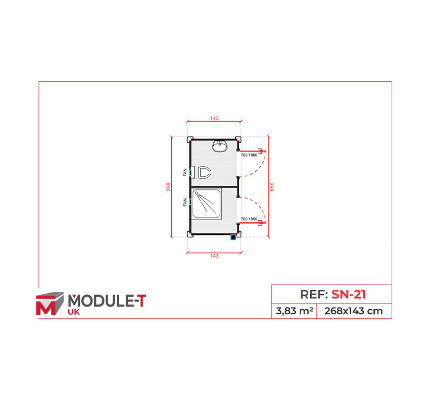 Module T DE | SN-21 – Sanitary Cabin with Shower and Washbasin