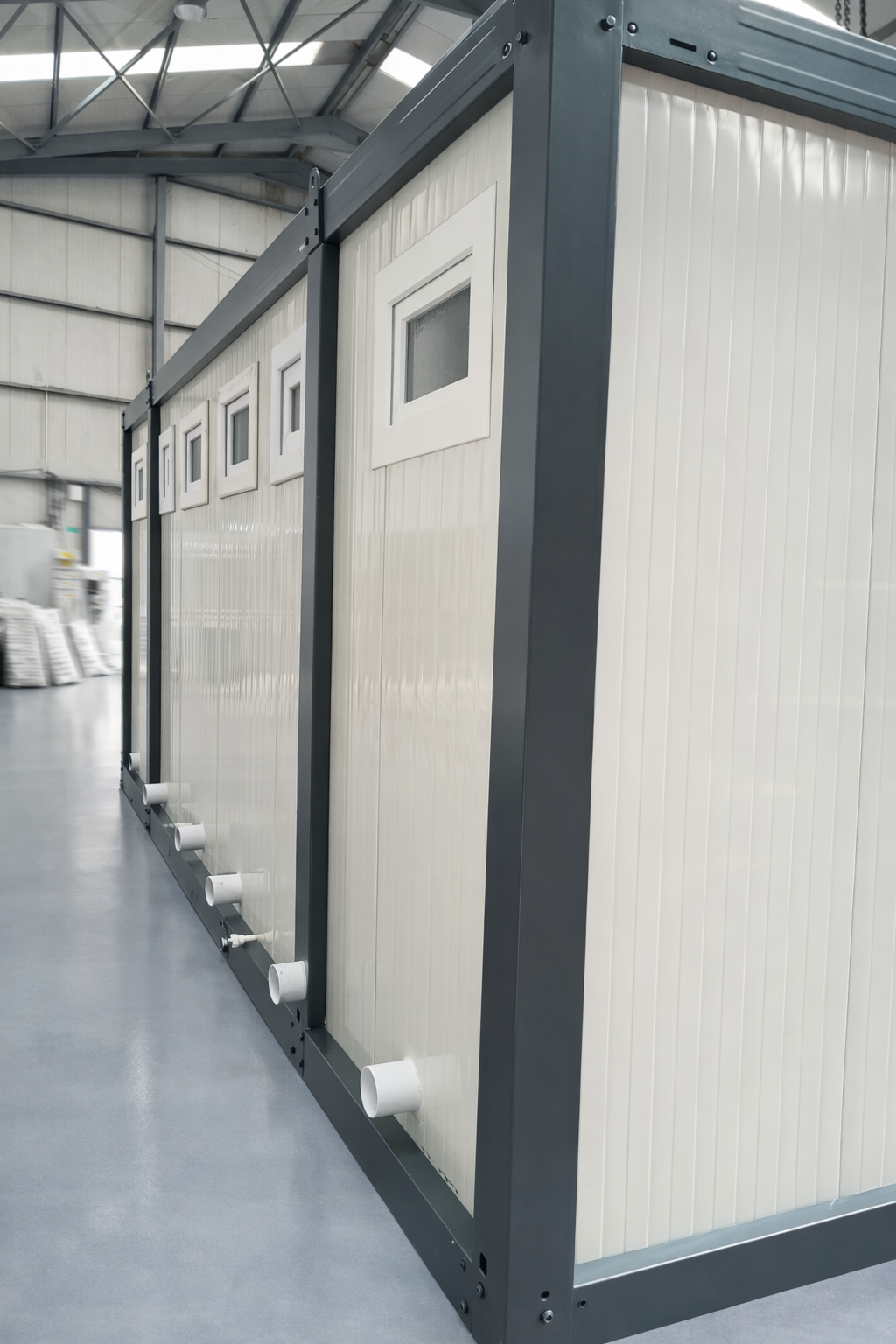 Module T DE | Barrierefreier Sanitärcontainer 20 Fuß (6,00 × 2,40 m) – 5 Kabinen, neu & sofort lieferbar