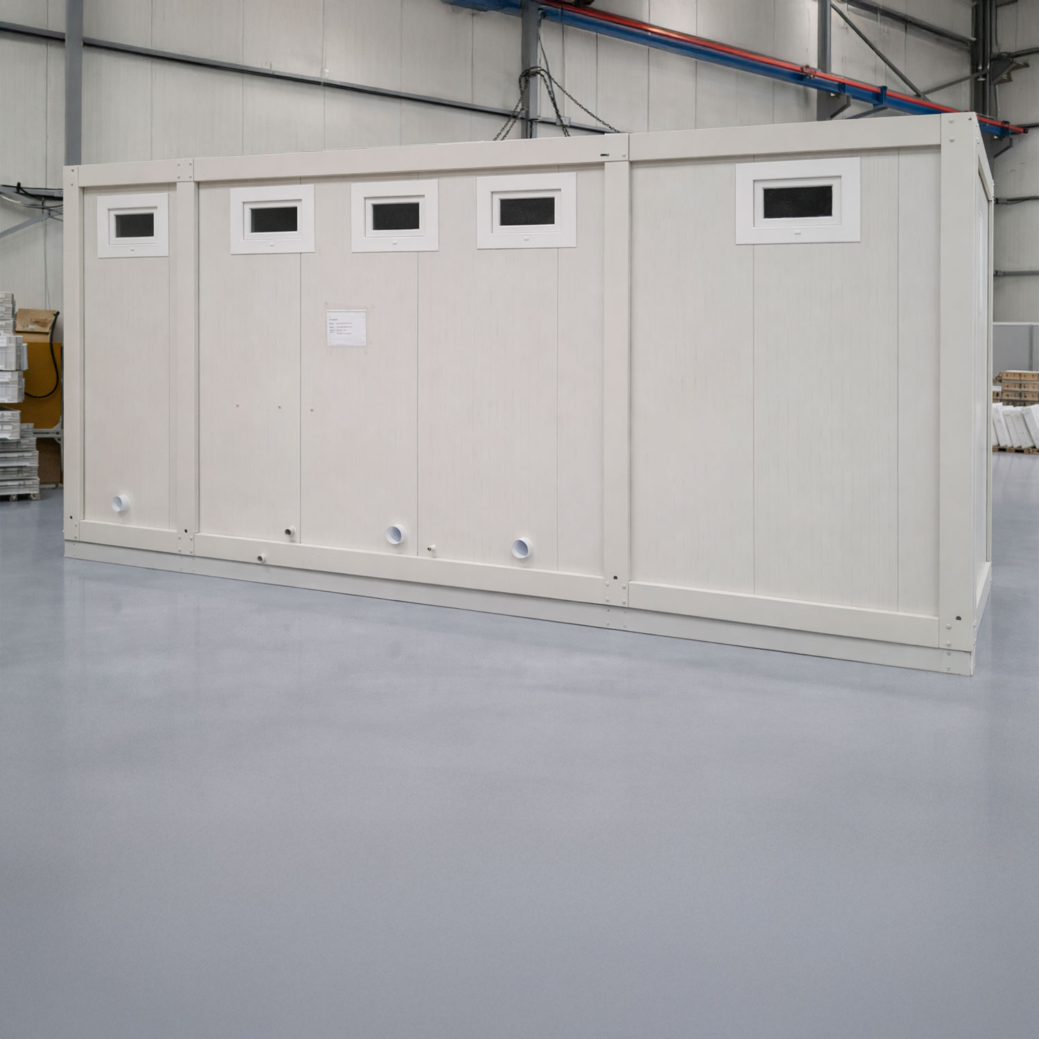 Module T DE | SN-40 – Modular Sanitary Block with 4 WC Cabins and Shared Washbasins
