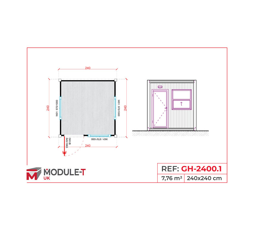 Module T DE | Security Guardhouse Container with Open Interior Workspace 5.76 m²
