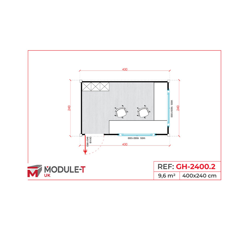 Module T DE | Security Guardhouse Container with Dual Workstations and Extended Visibility 9.6 m²