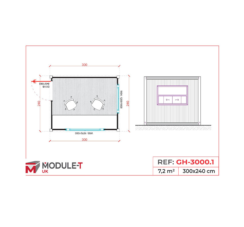 Module T DE | Security Guardhouse Container with Large Window and Spacious Office 7.2 m²