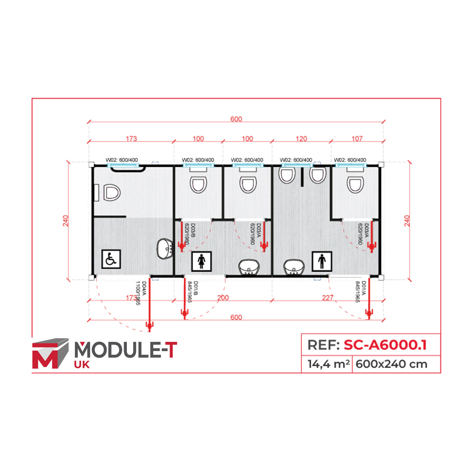 Module T DE | SC-A6000.1 – Combined Sanitary Block with WC, Showers and PMR Space