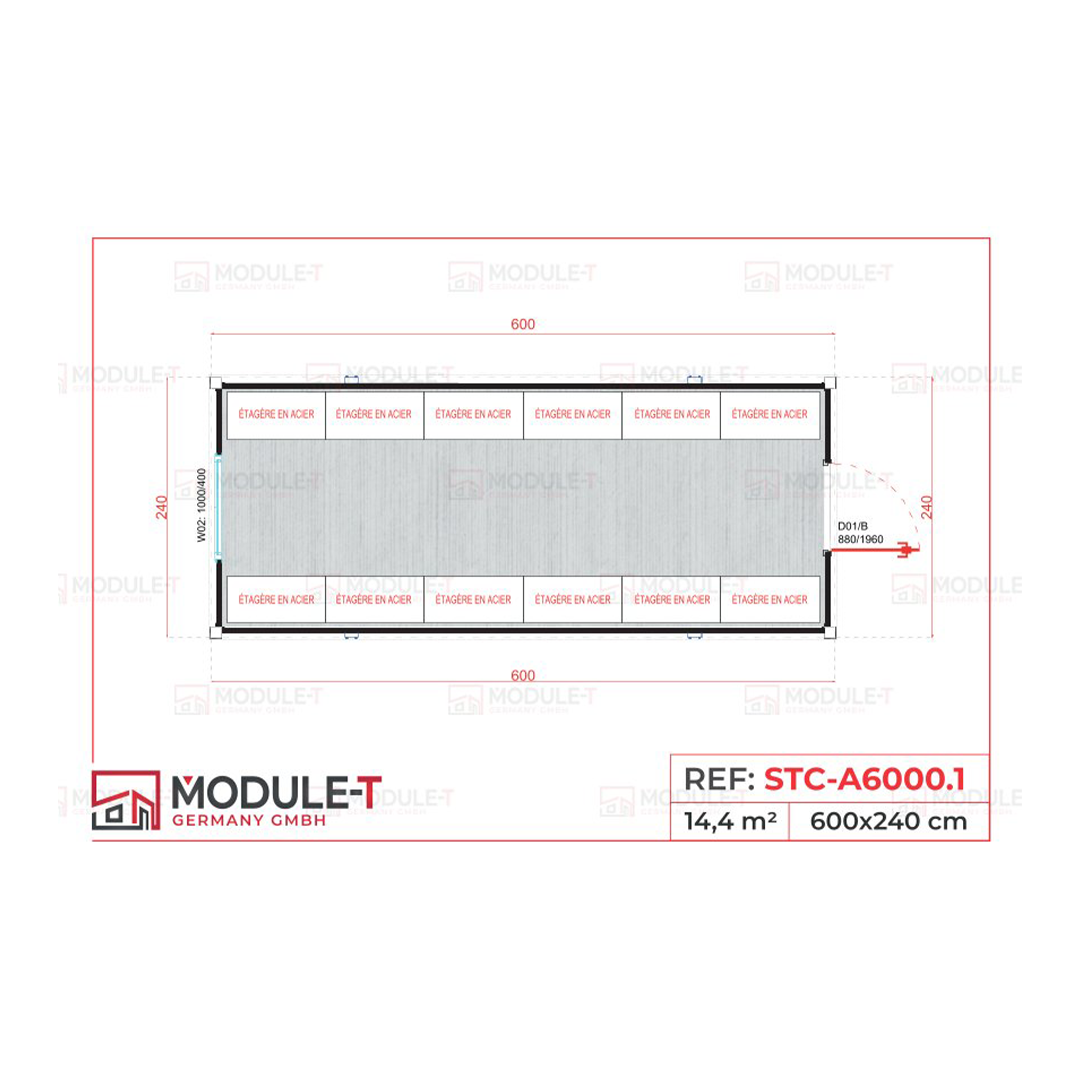 Module T DE | Lagercontainer STC-A6000.1 – 20 Fuß (600 × 240 cm)