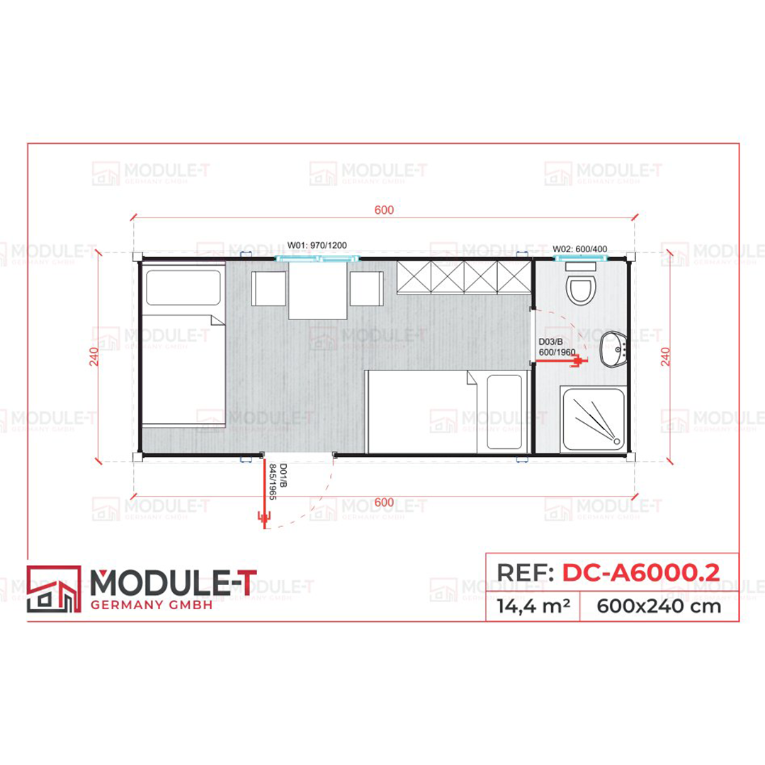 Module T DE | Aufenthaltscontainer DC-A6000.2 kaufen – 20 Fuß