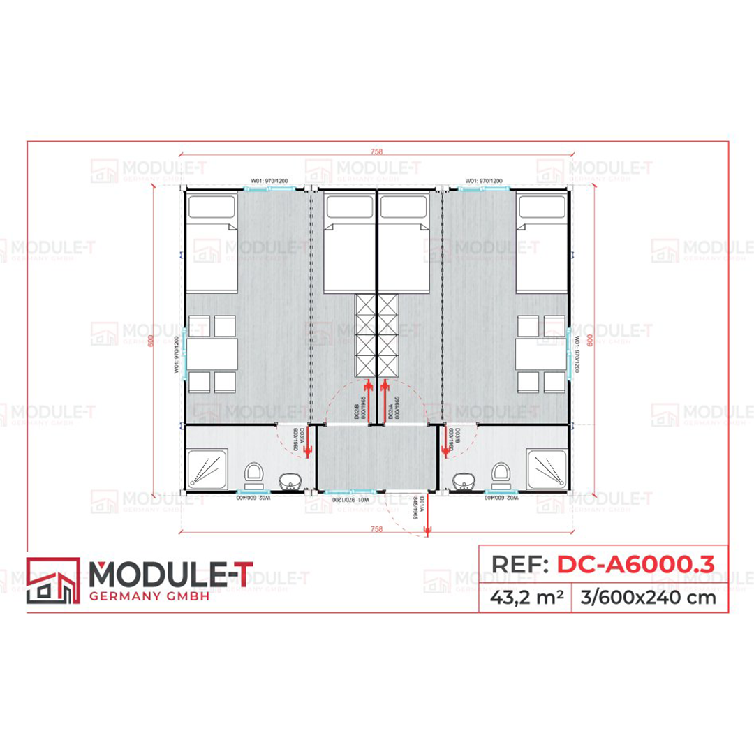 Module T DE | Aufenthaltscontainer DC-A6000.3 kaufen – (3 × 20 Fuß)