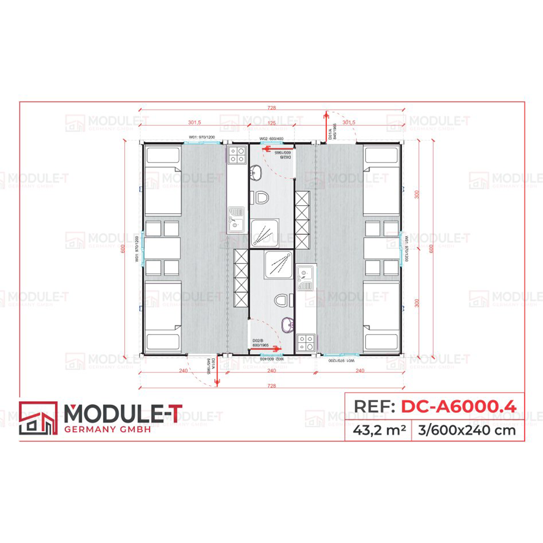Module T DE | Aufenthaltscontainer DC-6000.4 kaufen – (3 × 20 Fuß)