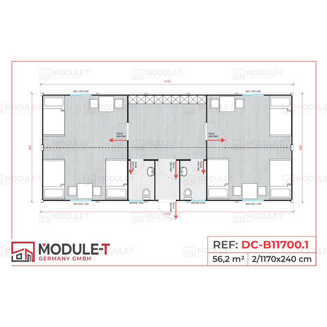 Module T DE | Aufenthaltscontainer DC-B11700.1  kaufen – (3 × 20 Fuß)