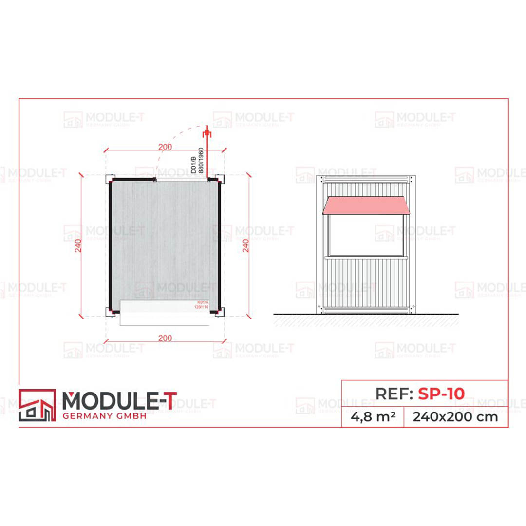 Module T DE | Verkaufscontainer / Snackcontainer SP-10 – 7’ (240 × 200 cm)