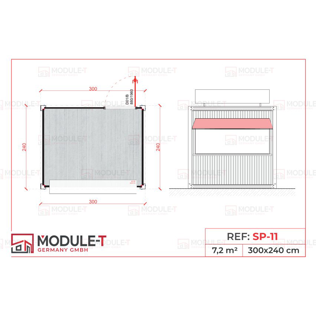 Module T DE | Verkaufscontainer / Snackcontainer SP-11 – 10’ (300 × 240 cm)