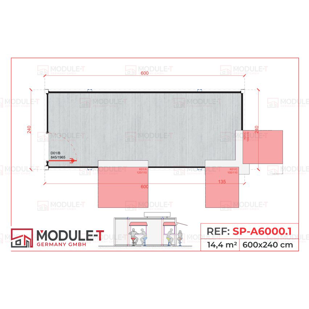 Module T DE | Verkaufscontainer SP-A6000.1 – 20’ (600 × 240 cm)