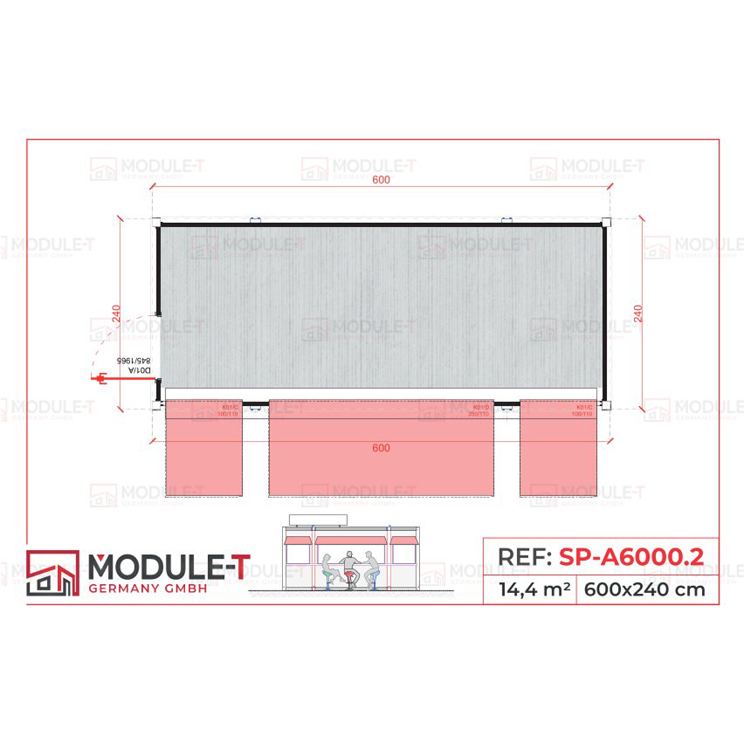 Module T DE | Verkaufscontainer SP-A6000.2 – 20’ (600 × 240 cm)