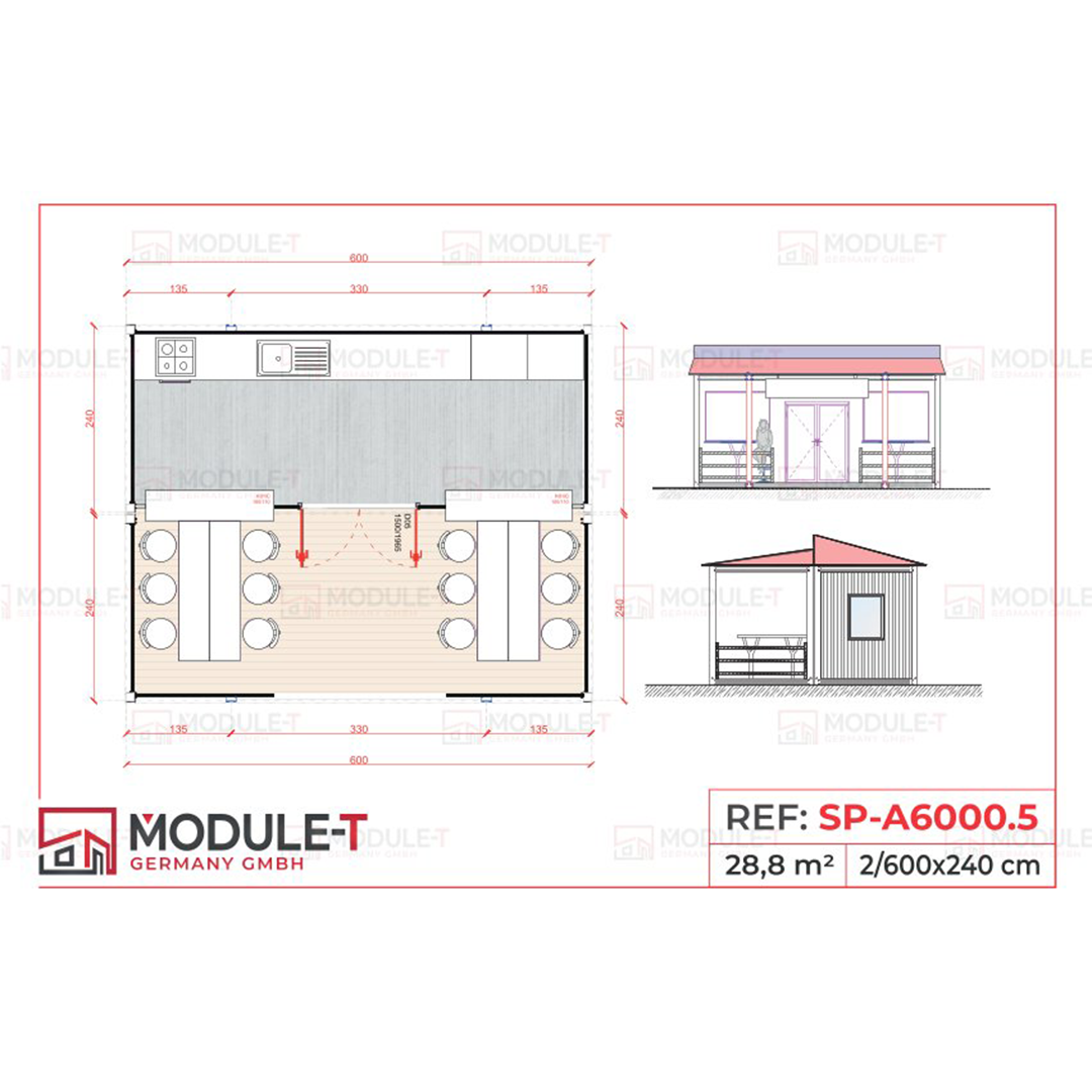 Module T DE | Verkaufscontainer SP-A6000.5 – 2×20’ (600×240 cm)