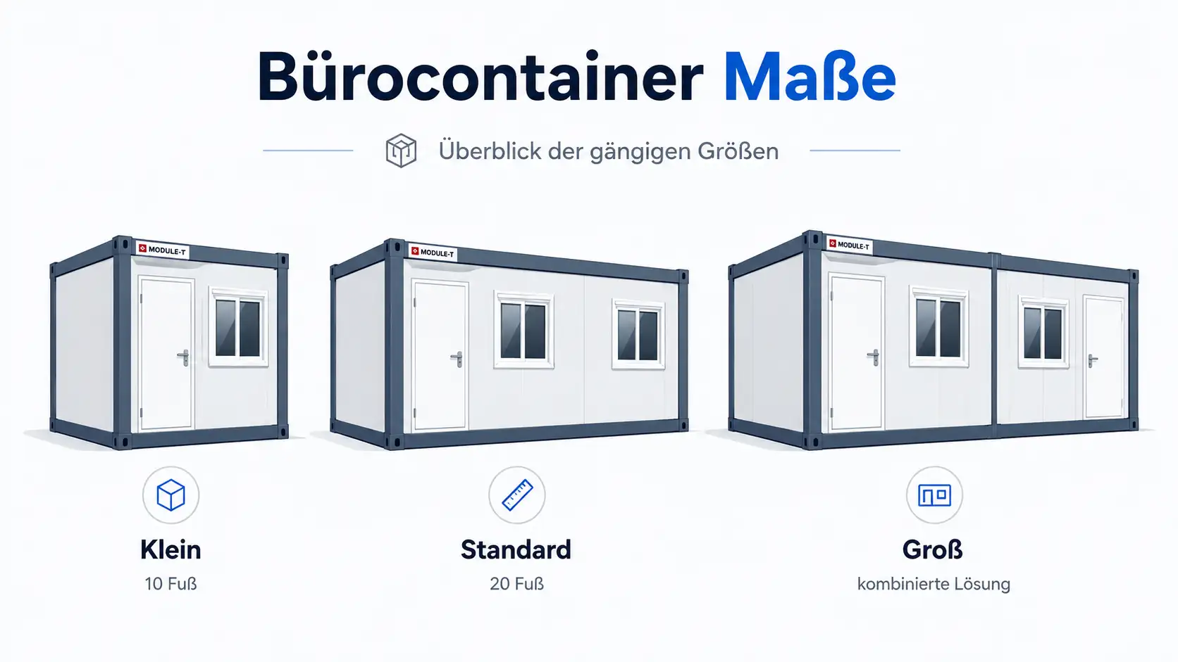 Bürocontainer Maße im Vergleich: 10 Fuß, 20 Fuß und kombinierte Lösung